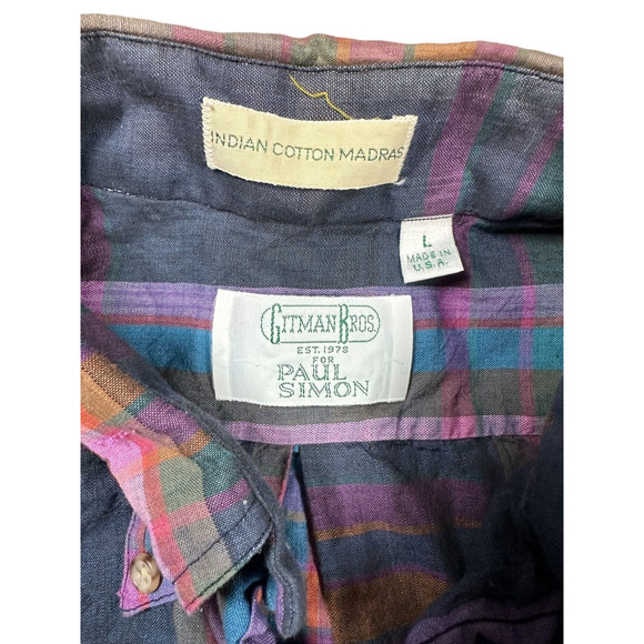Gitman Bros For Paul Simon Button Down Mens Sz L Long Sleeve Made in USA Plaid - Picture 3 of 7